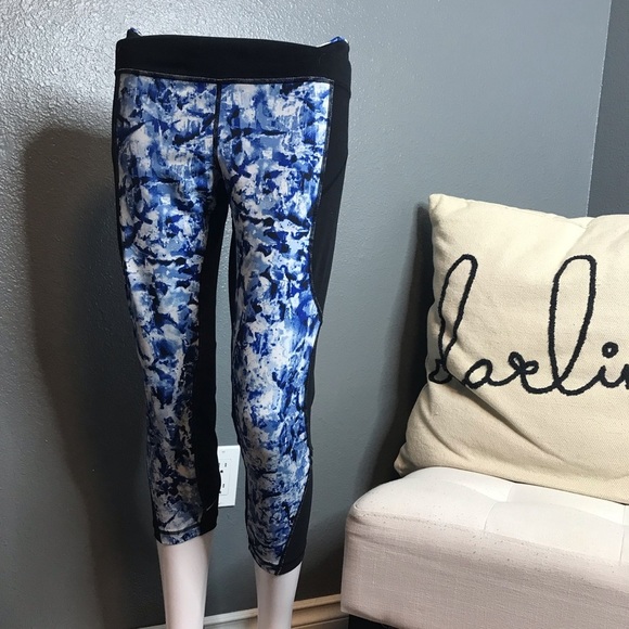 Zella Pants - Zella black workout capris with blue tie dye print size medium